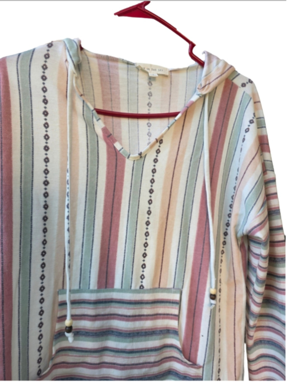 Women's Pie in the Sky Striped Hoodie Shirt Size S Beige Pink boho-inspired chic - Picture 3 of 13